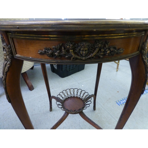 281 - A late 19thC French, brass bound parquetry inlaid kingwood side table, the top raised on cabriole le... 
