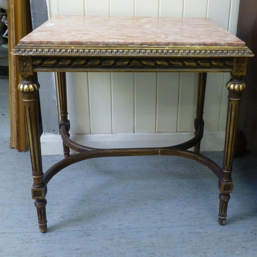 283 - A modern Louis XVI design giltwood side table with a marble top, raised on turned, fluted legs  23
