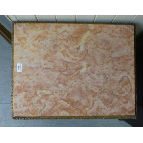 283 - A modern Louis XVI design giltwood side table with a marble top, raised on turned, fluted legs  23