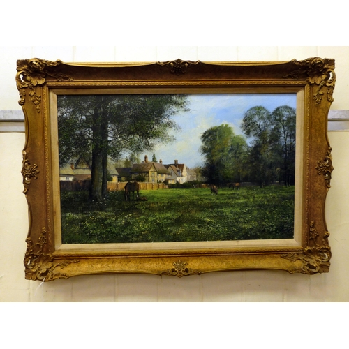 287 - Clive Madgwick - 'Beneath the Beech Tree'&nbsp; oil on canvas&nbsp; bears a signature & label ve... 