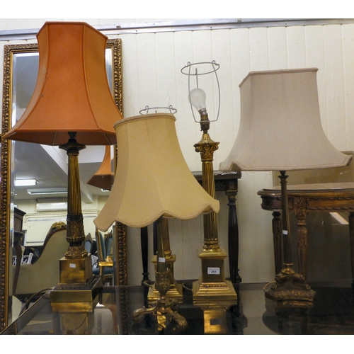 291 - Table lamps: to include a gilt metal example with lion paw feet&nbsp; 19