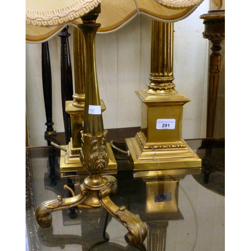 291 - Table lamps: to include a gilt metal example with lion paw feet&nbsp; 19