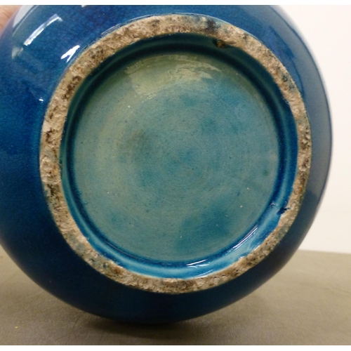 297 - Ceramics: to include a blue glazed earthenware vase, mounted with a coiled dragon&nbsp; 14