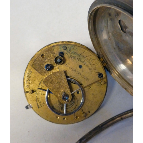 30 - Two similar early 20thC silver cased pocket watches, each faced by an enamelled Roman dial  mixed as... 