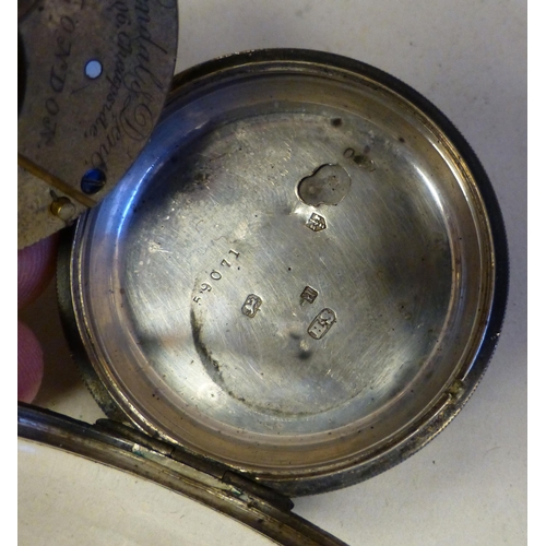 30 - Two similar early 20thC silver cased pocket watches, each faced by an enamelled Roman dial  mixed as... 