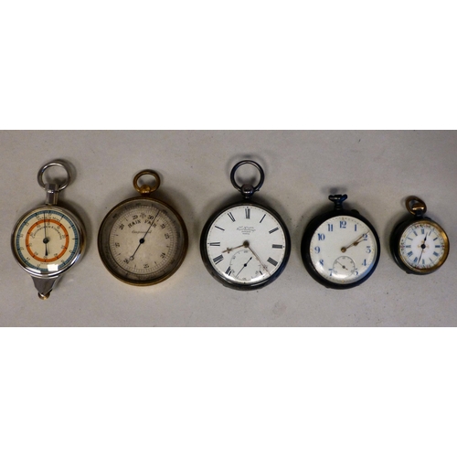 31 - A mixed lot: to include a late 19thC gilt metal cased pocket barometer, faced by an Arabic dial