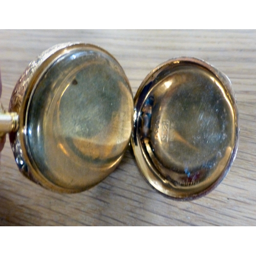 4 - A late Victorian yellow metal cased fob watch&nbsp; stamped 14k, faced by a Roman dial (dust cover i... 