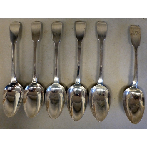 46 - Six similar silver fiddle pattern tablespoons&nbsp; Georgian & later mixed marks&nbsp; (approx. ... 