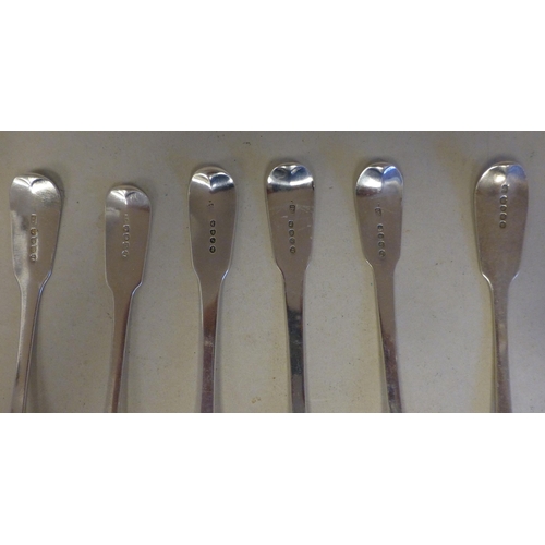 46 - Six similar silver fiddle pattern tablespoons&nbsp; Georgian & later mixed marks&nbsp; (approx. ... 