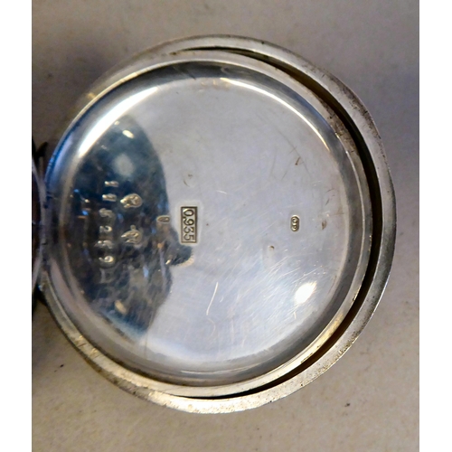 52 - An early 20thC silver cased chronograph pocket watch, faced by an enamelled Roman dial&nbsp; stamped... 