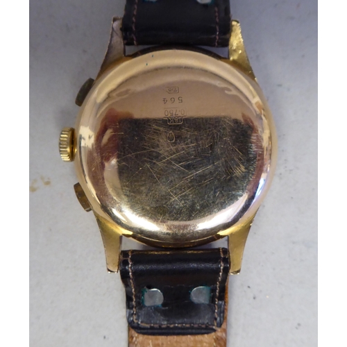 54 - An Orfina chronograph 18ct gold cased, manual wristwatch, faced by an Arabic dial and subsidiary sec... 