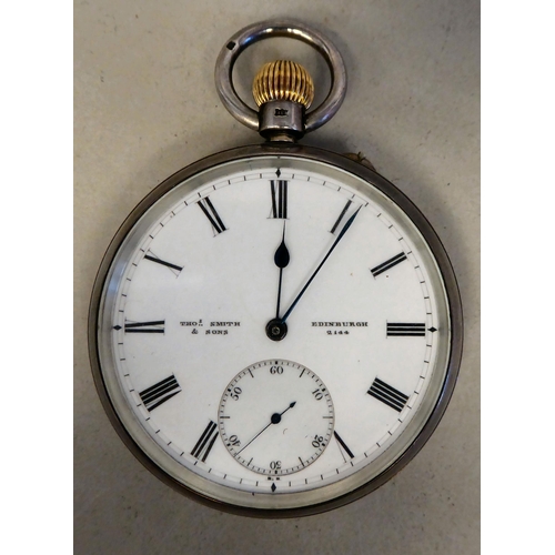 58 - A Thomas Smith & Sons, Edinburgh 2144 silver cased pocket watch, faced by an enamelled Roman dia... 