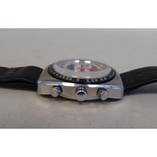 59 - A Fulton Officer chronograph, stainless steel cased wristwatch, faced by a baton dial and three subs... 