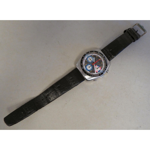 59 - A Fulton Officer chronograph, stainless steel cased wristwatch, faced by a baton dial and three subs... 