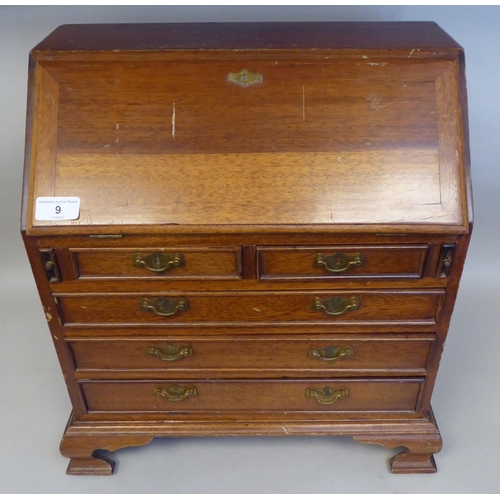 9 - A modern Korean teak Georgian style bureau, in the manner of a trader's sample with brass fittings  ... 