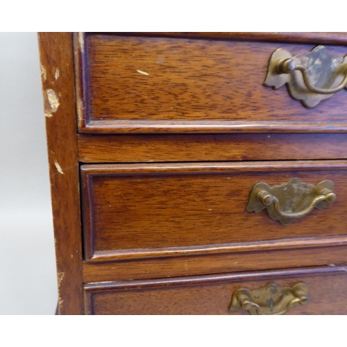 9 - A modern Korean teak Georgian style bureau, in the manner of a trader's sample with brass fittings  ... 