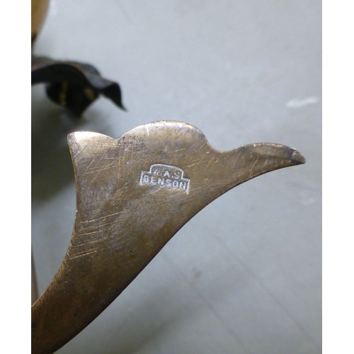 26 - A pair of late 19thC Bensons copper and brass counterbalanced table candlesticks with naturalistical... 