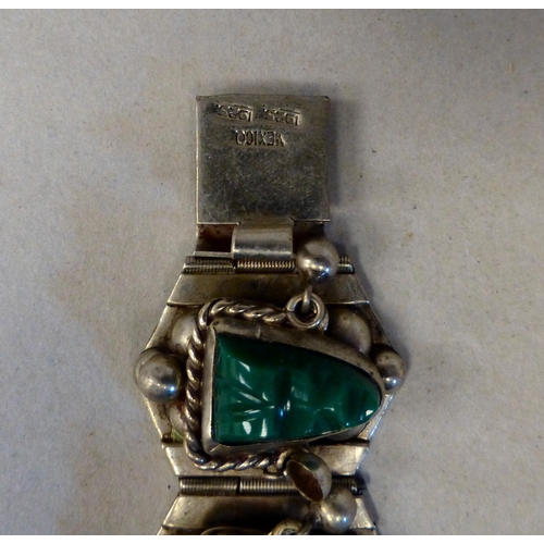 102 - Victorian and later collectables: to include a Mexican white metal and green hardstone set bracelet