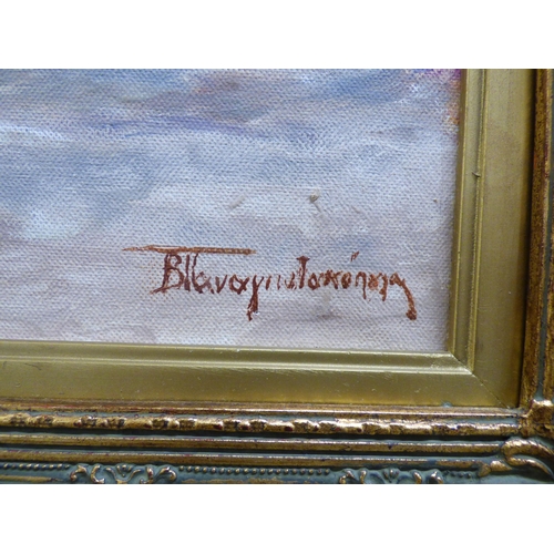 122 - European School - a street scene&nbsp; oil on board&nbsp; bears an indistinct signature&nbsp; 16