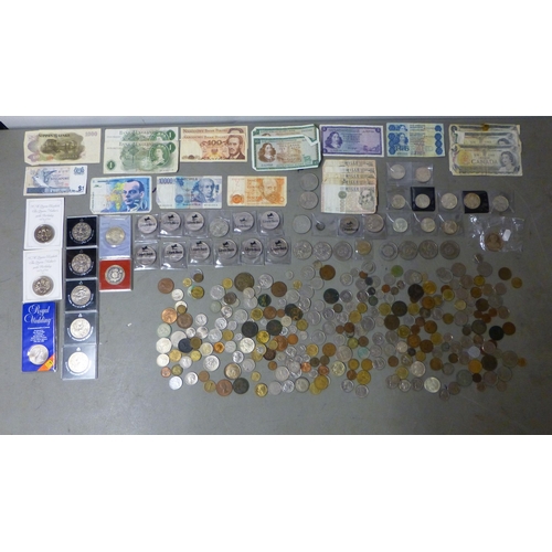 137 - Uncollated British and foreign pre/post decimal coins and banknotes: to include American half dollar... 