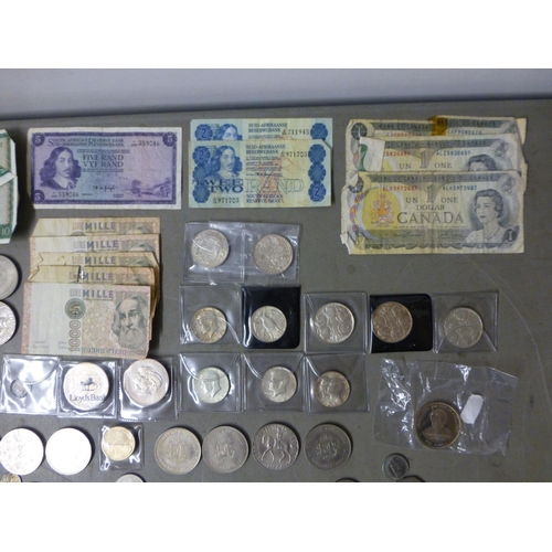 137 - Uncollated British and foreign pre/post decimal coins and banknotes: to include American half dollar... 