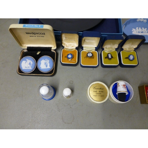 149 - Decorative items: to include Wedgwood powder blue jasper set items of personal ornament; and various... 