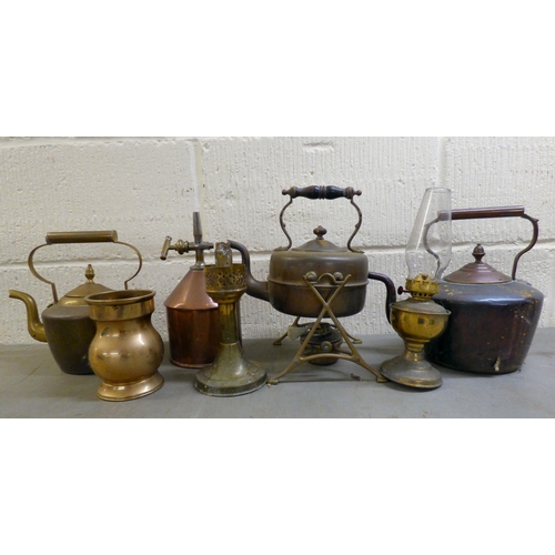 153 - Decorative and functional, mainly 20thC metalware: to include a selection of brass kettles