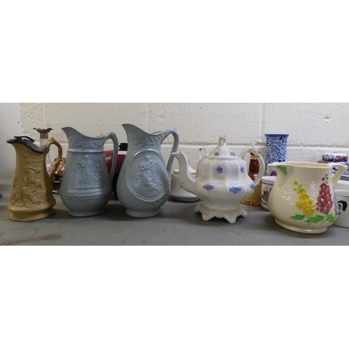 160 - 19th and 20thC decorative ceramics: to include a green cabbage leaf pattern china plate&nbsp; 7