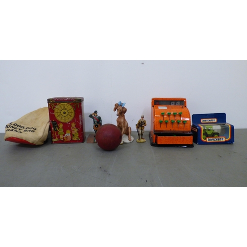 180 - Vintage toys: to include 'Ernest the Balancing Bear'; marbles and a Pelham puppet 'Pinocchio'