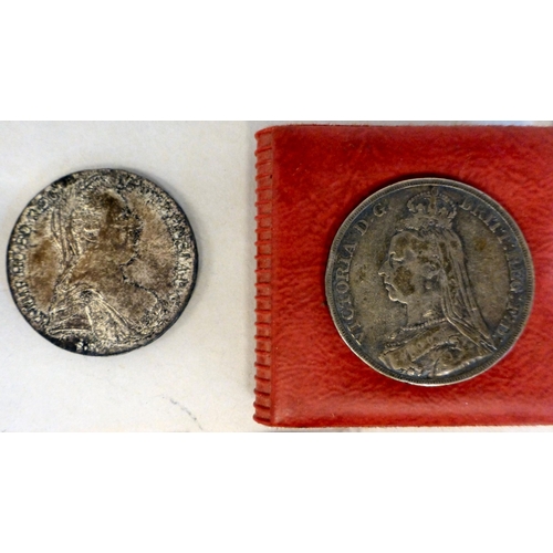 34 - Uncollated British and other pre/post decimal coins: to include an 1890 Crown&nbsp; cased