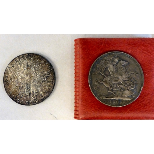 34 - Uncollated British and other pre/post decimal coins: to include an 1890 Crown&nbsp; cased