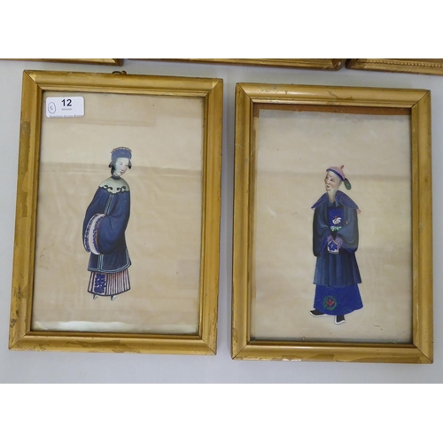 12 - Five late 19th/early 20thC Chinese School figure studies&nbsp; mainly watercolour on rice paper&nbsp... 