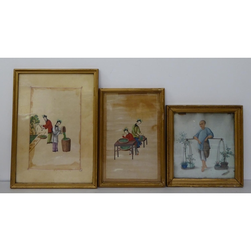 12 - Five late 19th/early 20thC Chinese School figure studies&nbsp; mainly watercolour on rice paper&nbsp... 