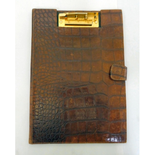 16 - Fashion accessories: to include a tan coloured, stitched crocodile skin effect bound clipboard