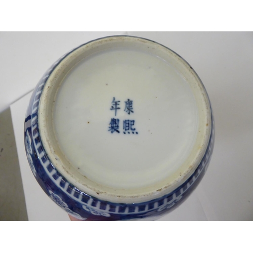 18 - 19th/20thC Oriental ceramics: to include a ginger jar and cover, decorated in blue and white&nbsp; 8... 