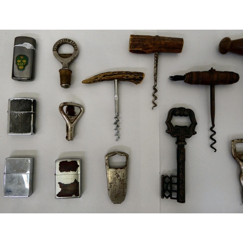30 - 20thC hand-held collectables: to include corkscrews; cut throat razors; and pocket lighters