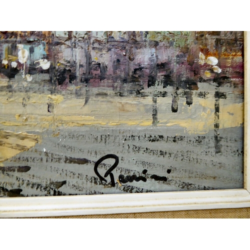 36 - Ra**** - a European city street scene&nbsp; oil on canvas&nbsp; bears an indistinct signature&nbsp; ... 