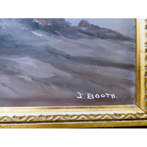 41 - J Booth - a seascape at sunset&nbsp; oil on board&nbsp; bears a signature&nbsp; 19