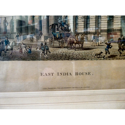 43 - Two Ackermann & Co engraving prints, circa 1836, viz. 'A View of The Royal Echange'; and 'East I... 