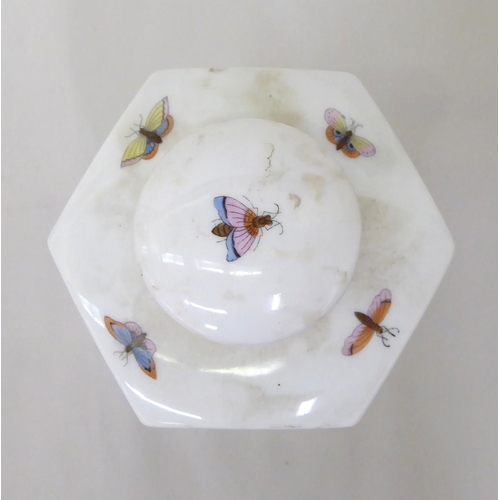 50 - A Herend porcelain vase and cover of hexagonal form, decorated with birds and insects&nbsp; 11