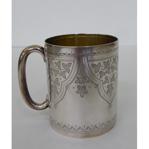 52 - A Hukin & Heath floral engraved silver tankard  London 1888  3.25