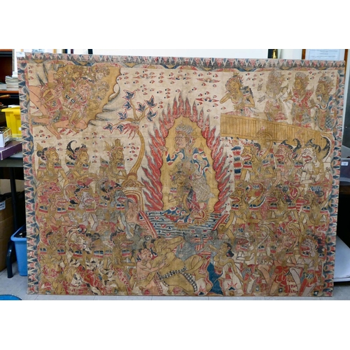 62 - An Asian Batik style fabric panel, depicting a fantasy ceremony  49