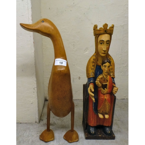 18 - Wooden collectables: to include carved regal figures&nbsp; tallest 15
