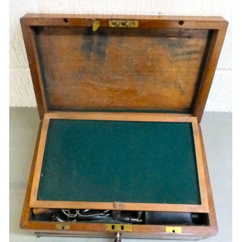 29 - A late Victorian mahogany physician/doctor's box with a hinged lid and two drawers, containing medic... 