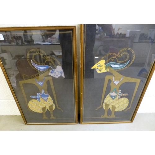 32 - Balinese School - two shadow puppets  paint on fabric  12