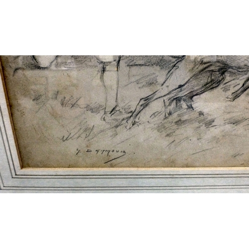 38 - George Denholm Armour (probably) - a man being pulled by two hunting dogs&nbsp; pencil&nbsp; bears a... 