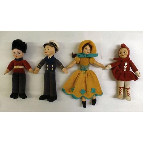 40 - Four Norah Wellings fabric and felt dolls: to include a sailor&nbsp; 8