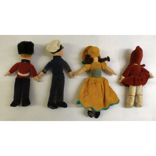 40 - Four Norah Wellings fabric and felt dolls: to include a sailor&nbsp; 8