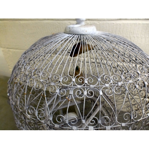 5 - A 20thC white painted, metal wire bird cage&nbsp; 28