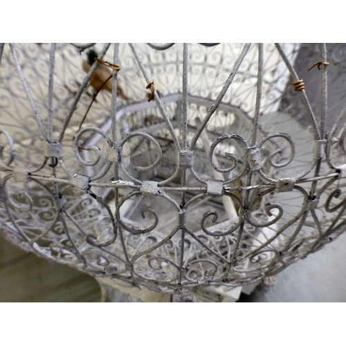 5 - A 20thC white painted, metal wire bird cage&nbsp; 28